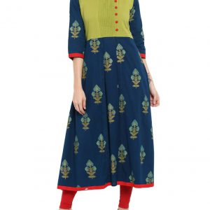 Green And Blue  Cotton Regular Kurta