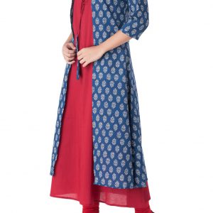 Marron And  Blue  Cotton Regular Kurta