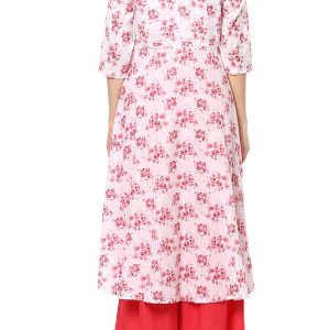 White And Pink Cotton Regular Kurta